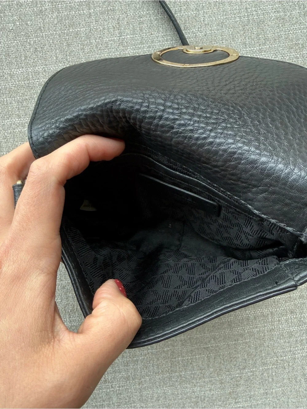 Michael Kors Black Leather Crossbody with Gold MK Emblem